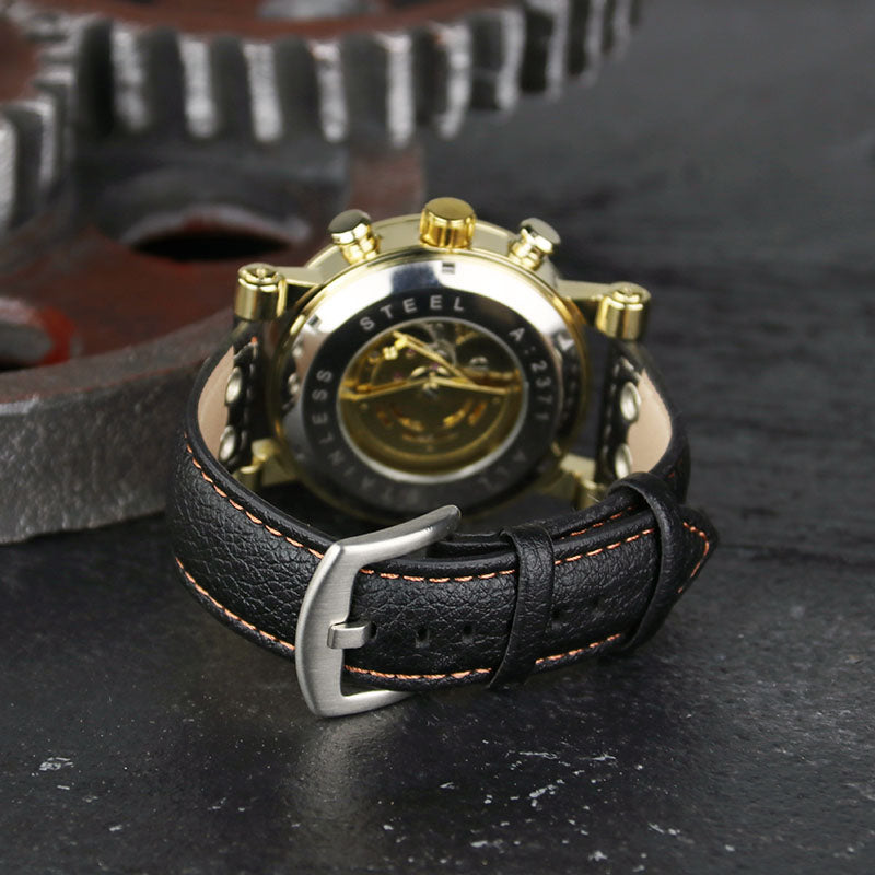 Mechanische Herrenarmbanduhr mit Lederarmband – Bild 7 | LuxeStyle
