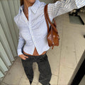 Eleganter Damen Cardigan mit Polokragen und Streifen