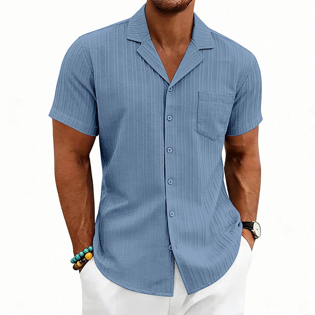 Herren Loose-Fit Kuba-Kragen Kurzarmhemd