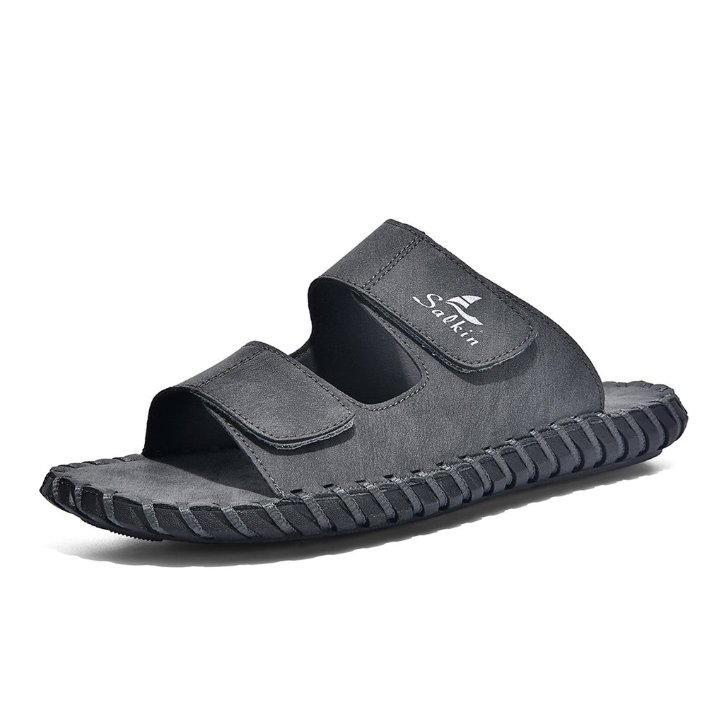Herren Outdoor-Lederpantoletten mit Klettverschluss