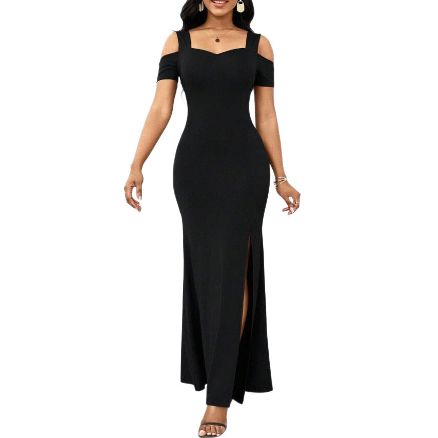 Elegantes Off-Shoulder Schlitzkleid Schwarz – Bild 5 | LuxeStyle