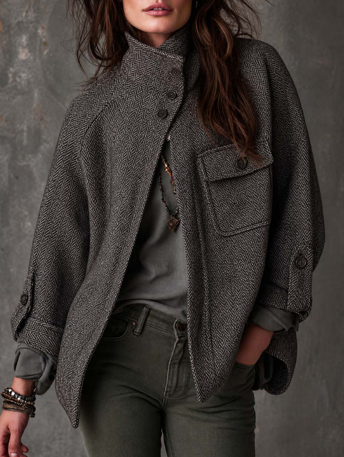 Oversized Fischgrat-Wollmantel für Damen – Bild 5 | LuxeStyle