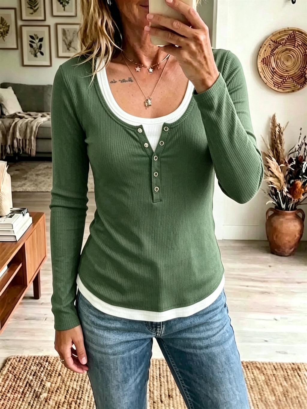 Damen Color-Block Langarm-Shirt mit Slim Fit – 2-Tonig