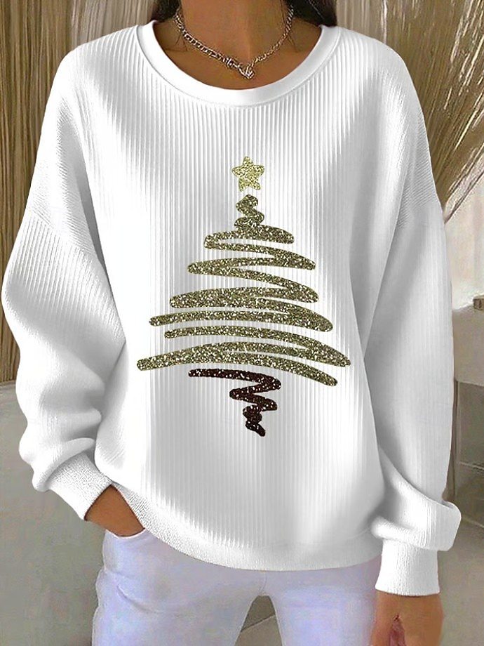 Damen Cord Hoodie mit 3D Weihnachtsbaum-Print