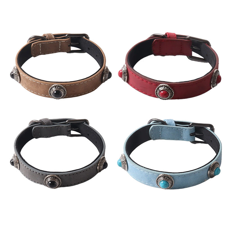 PU-Leder Hundehalsband mit Katzenaugenstein