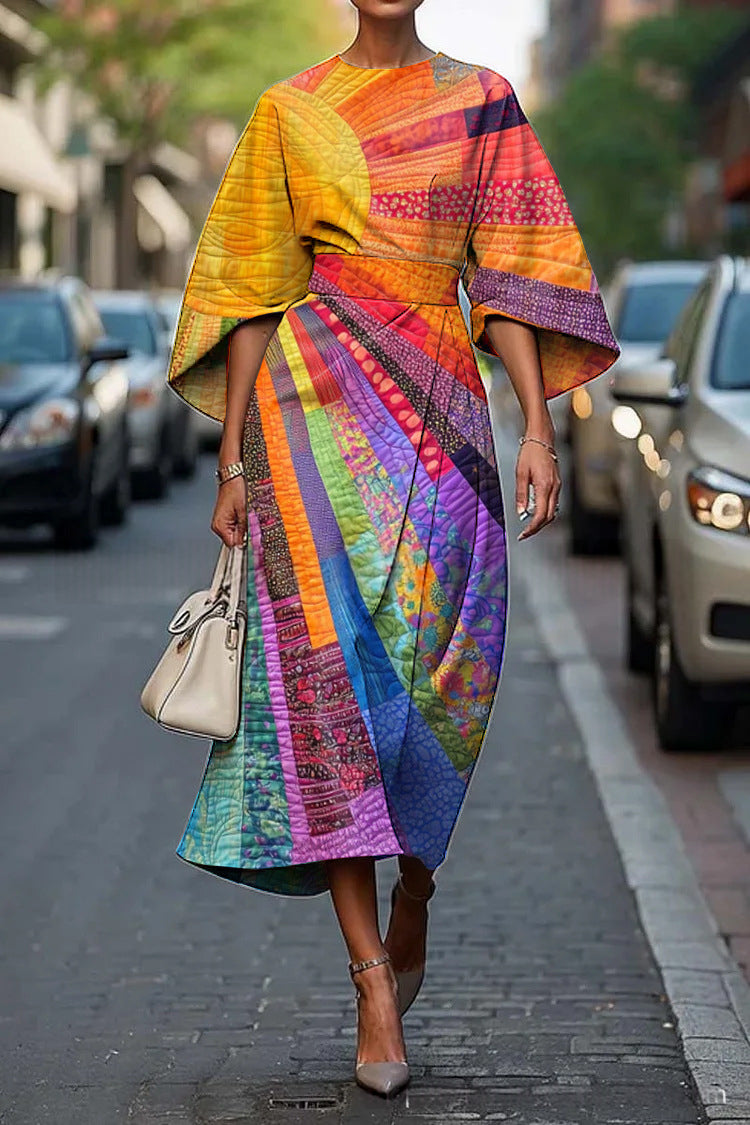Abstrakter A-Linien-Maxi mit Batwing-Ärmeln – Bild 3 | LuxeStyle