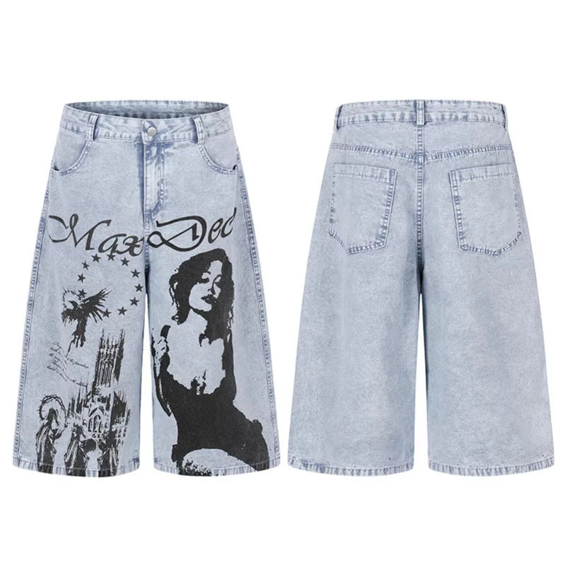 Gedruckte gewaschene Kurzjeans