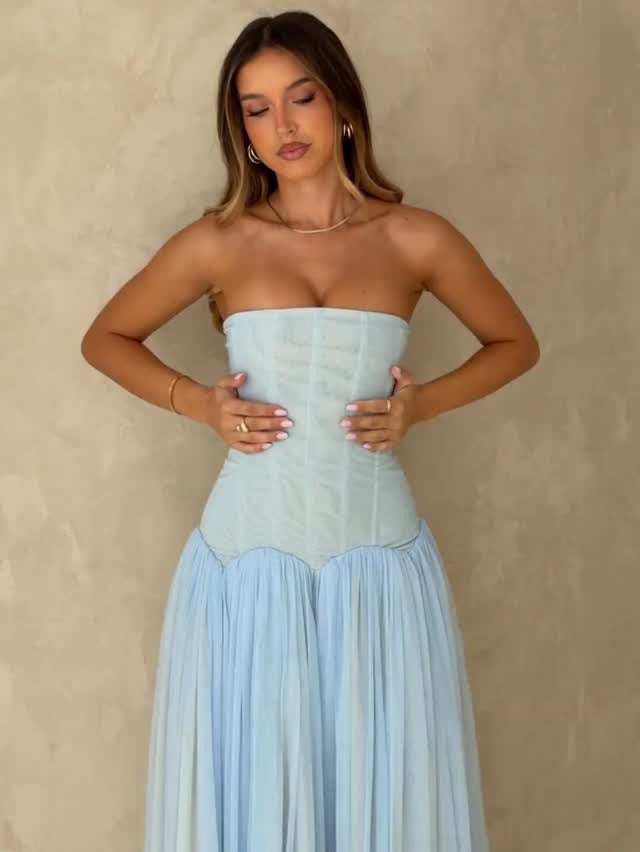 Off-Shoulder Mesh Trägerloses Maxikleid