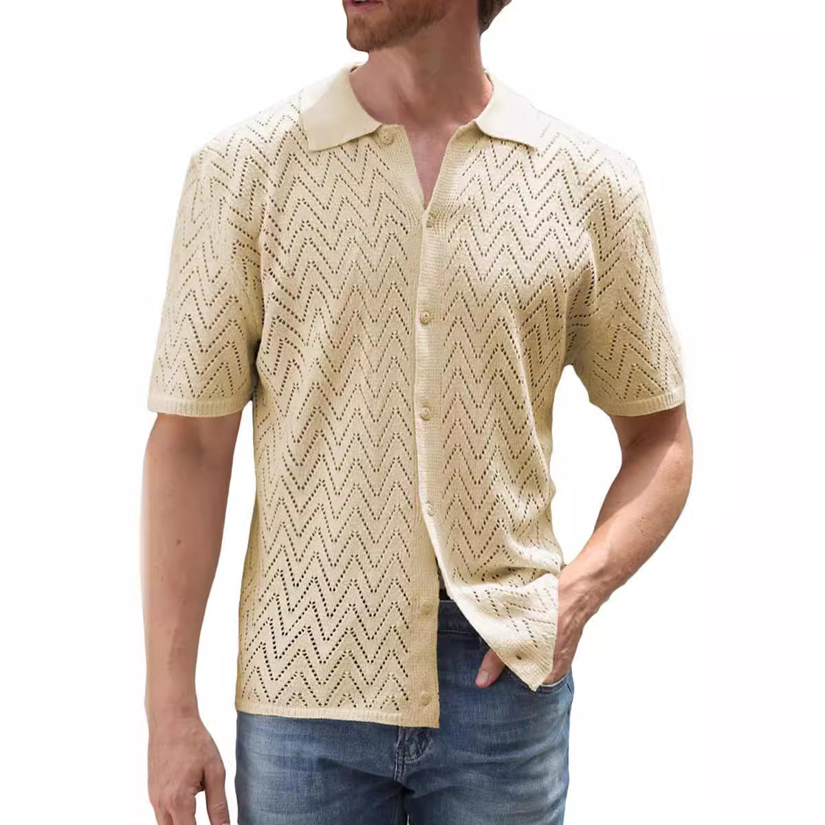 Herren Kurzarmhemd mit Lochmuster – Bild 10 | LuxeStyle