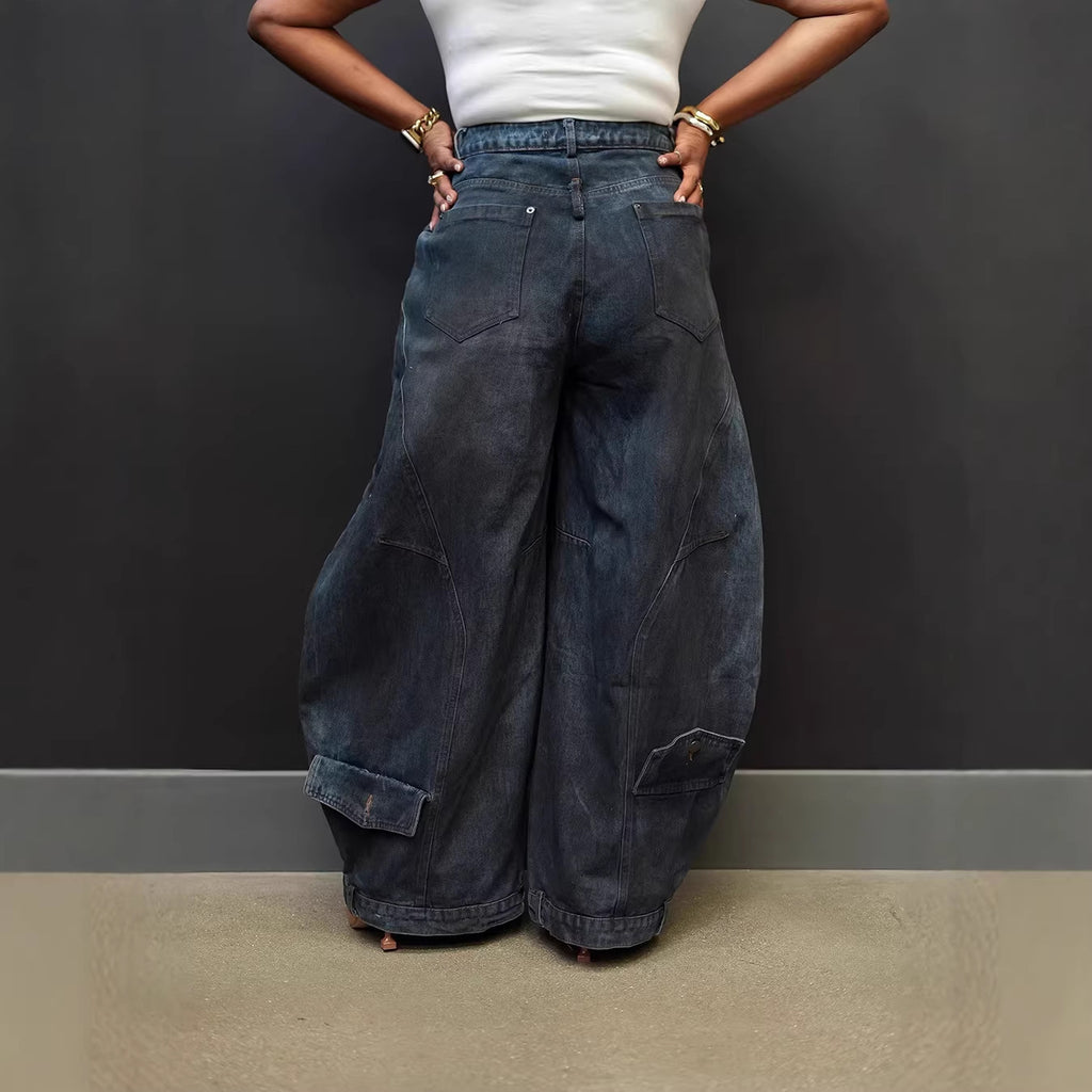 Retro Distressed Bootcut Jeans mit Invertiertem Bund
