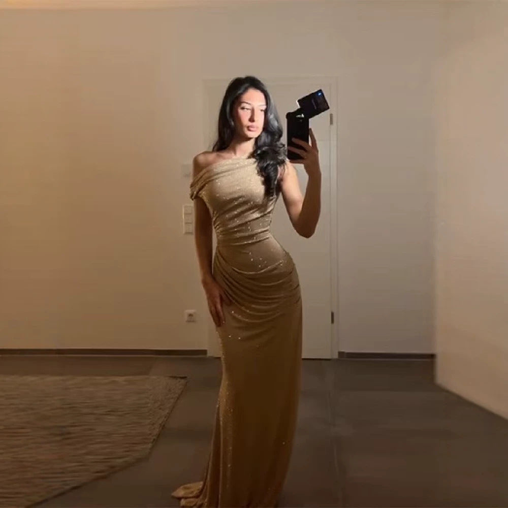Off-Shoulder Long Kleid in Beige – Bild 2 | LuxeStyle