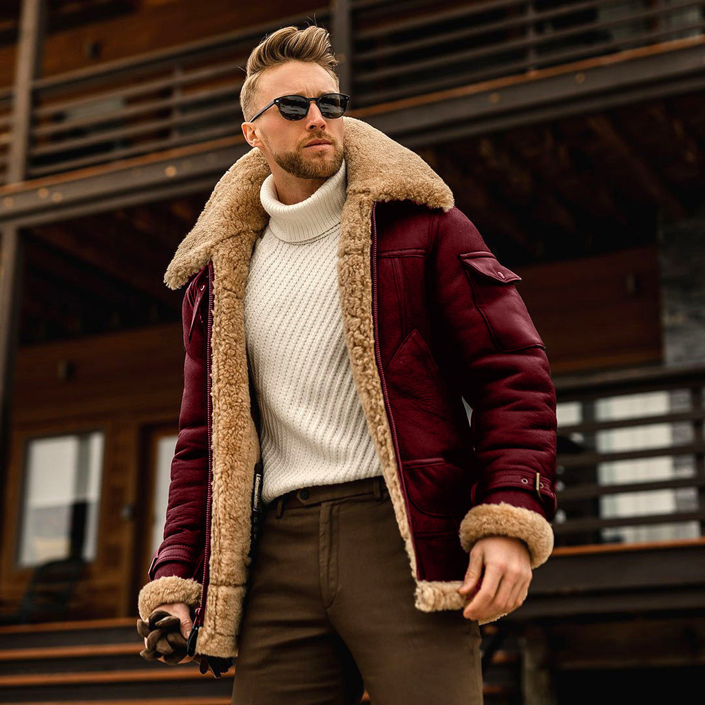 Warme Herren Winterjacke mit Fleece & Fellkragen