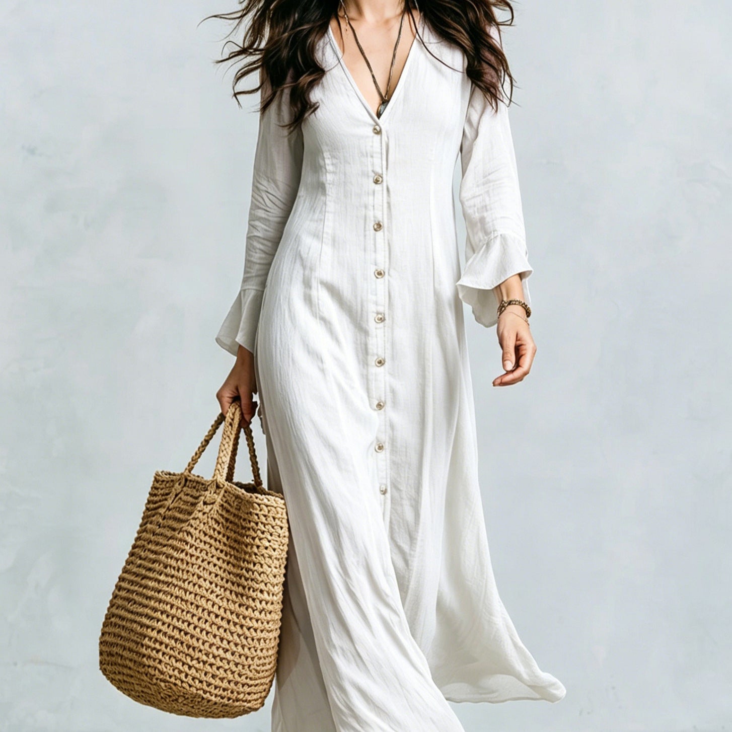 Französisches V-Neck A-Linien Kleid