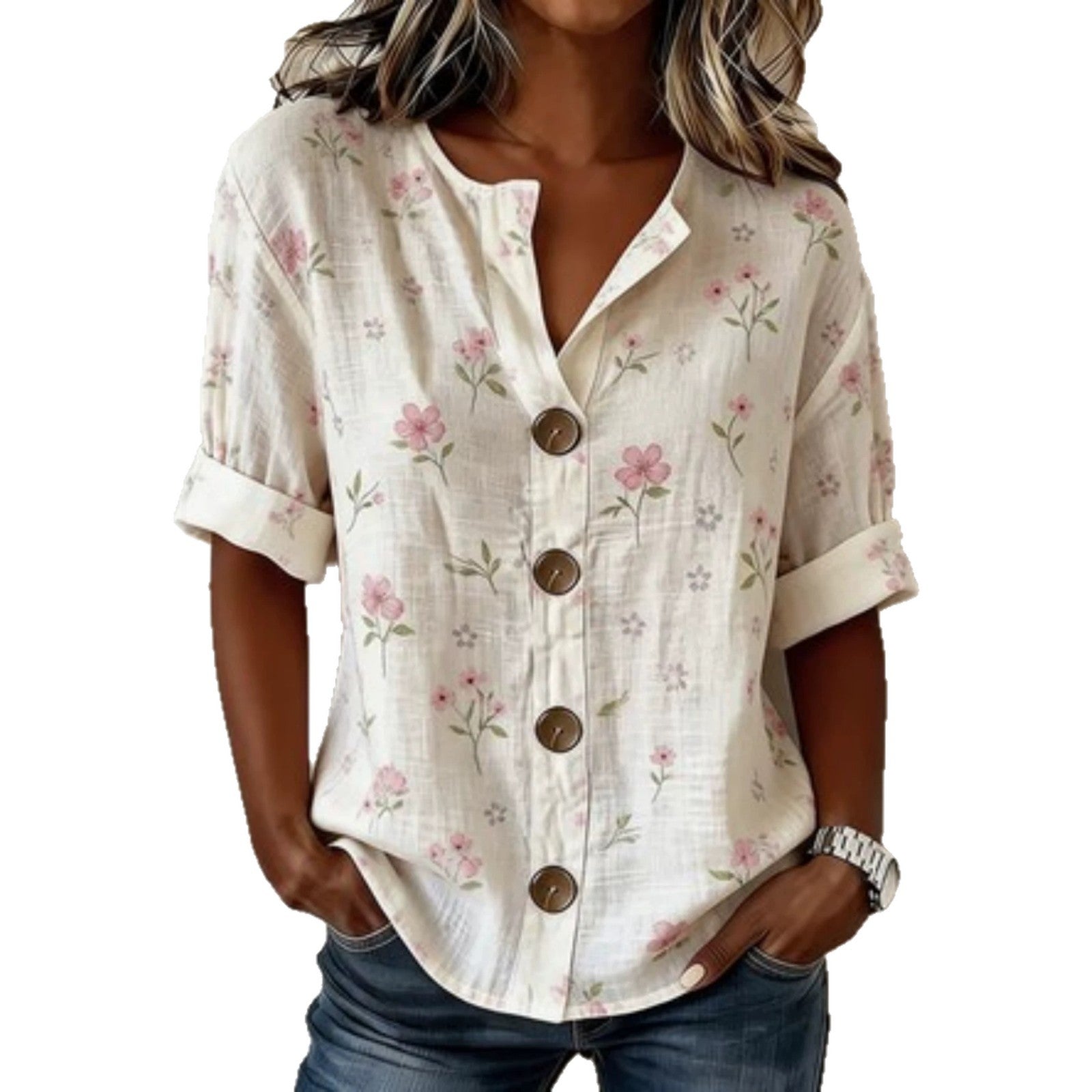 V-Neck Shirt Top mit 3D-Print