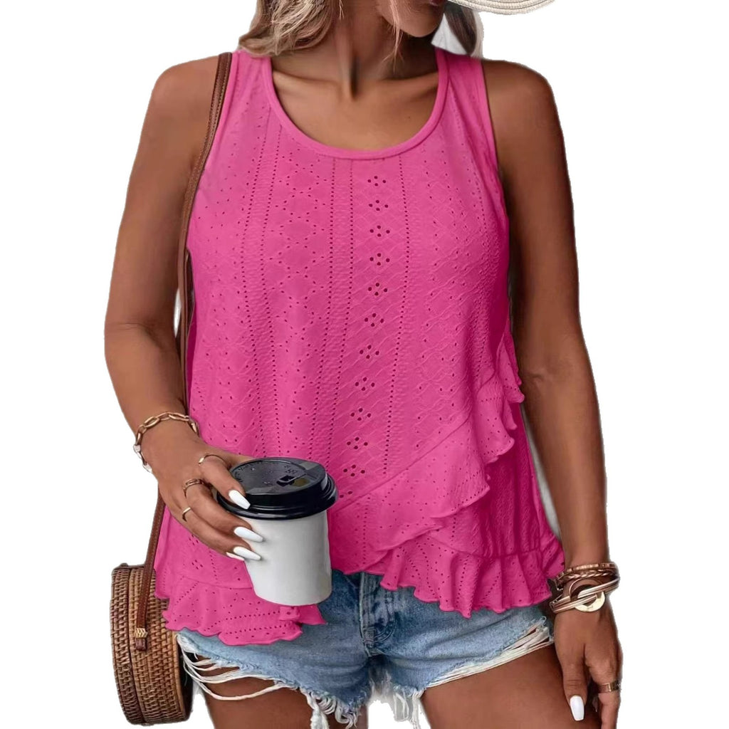 Besticktes, asymmetrisches Rüschen-Top für Damen