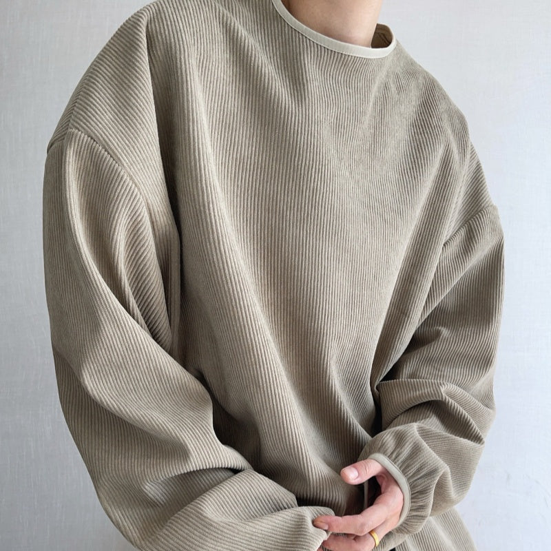 Bean Paste Grüner Corduroy Langarm-Pullover – Bild 5 | LuxeStyle