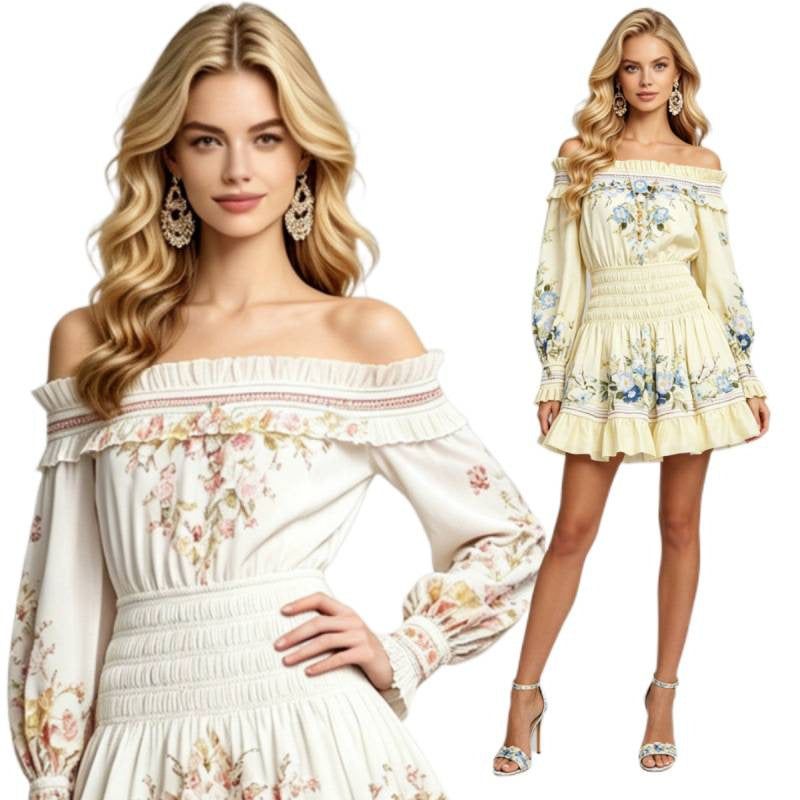 Bedrucktes Mini-Kleid mit langen Ärmeln