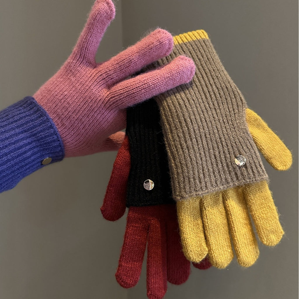 Dual-Use Colorblock Strickhandschuhe im Maillard-Stil