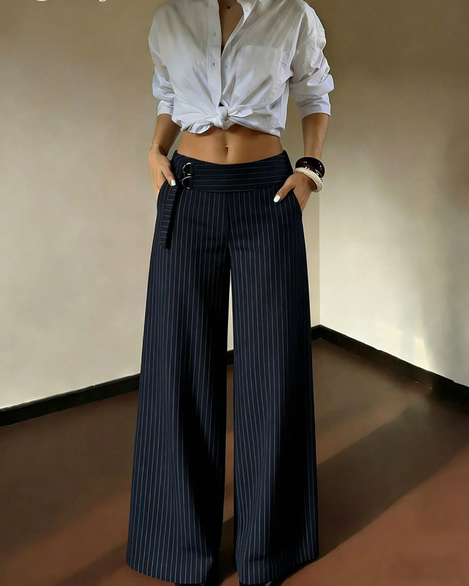 Damen Pinstripe Wide Leg Hose