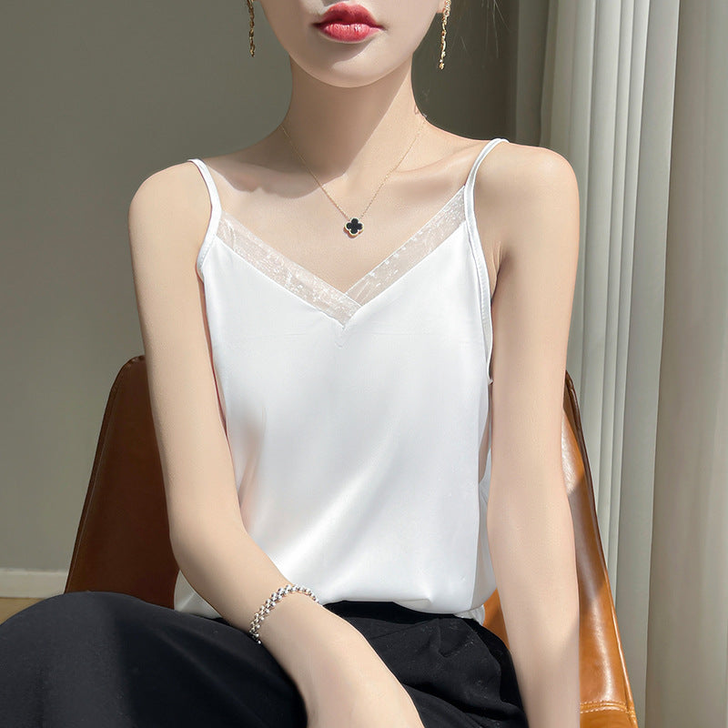 Ärmelloses Camisole mit V‑Ausschnitt und Mesh-Panel – Bild 7 | LuxeStyle