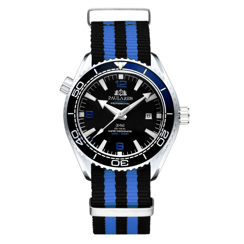 Automatische Herrenuhr mit Leuchtzeigern und Canvas-Armband