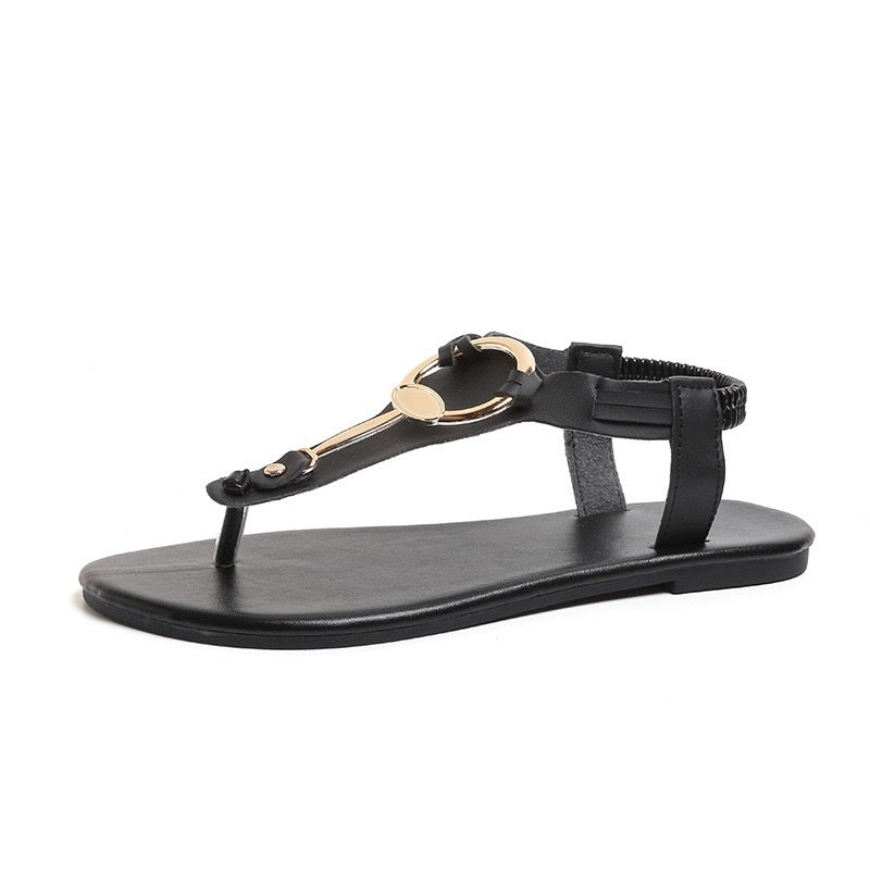 Zehensteg-Sandalen «Riva» · flach, mit Metall-Detail