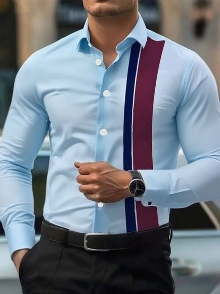 Color-Block Langarmhemd für Herren – Bild 10 | LuxeStyle