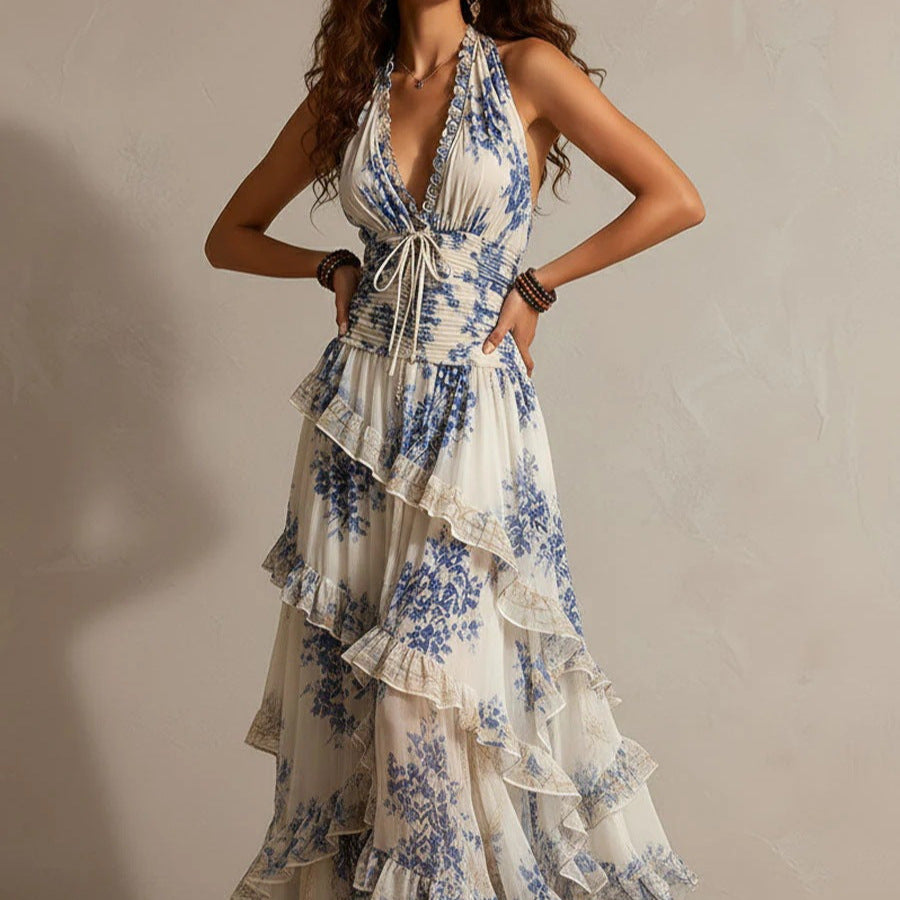 Mehrlagiges, asymmetrisches Maxikleid mit Rüschen – Bild 2 | LuxeStyle