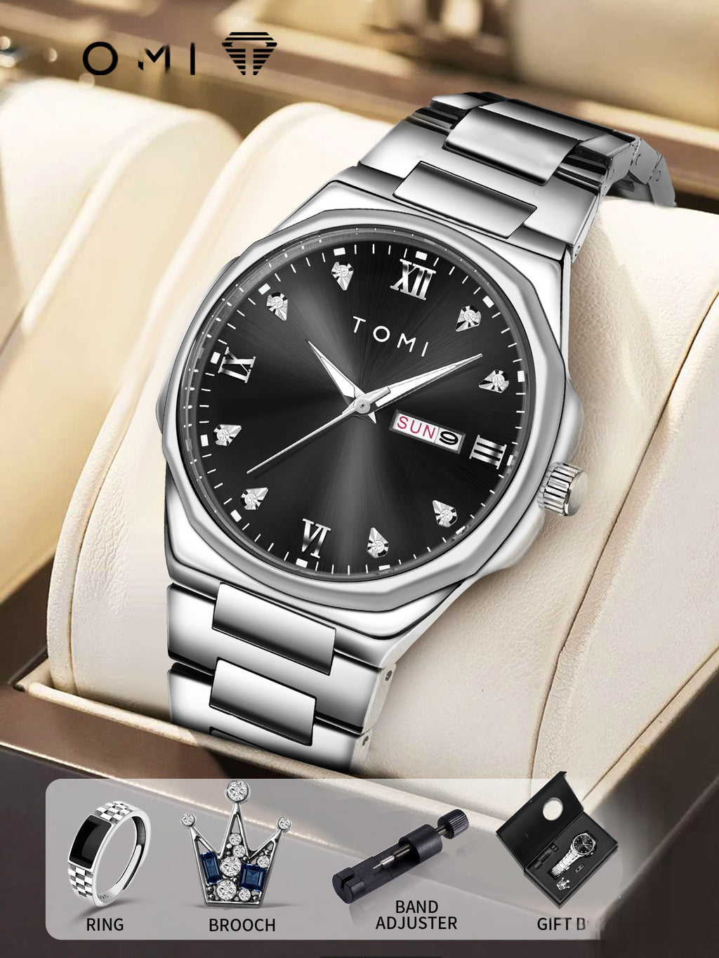 Elegante Quarzuhr mit Diamanten für Herren
