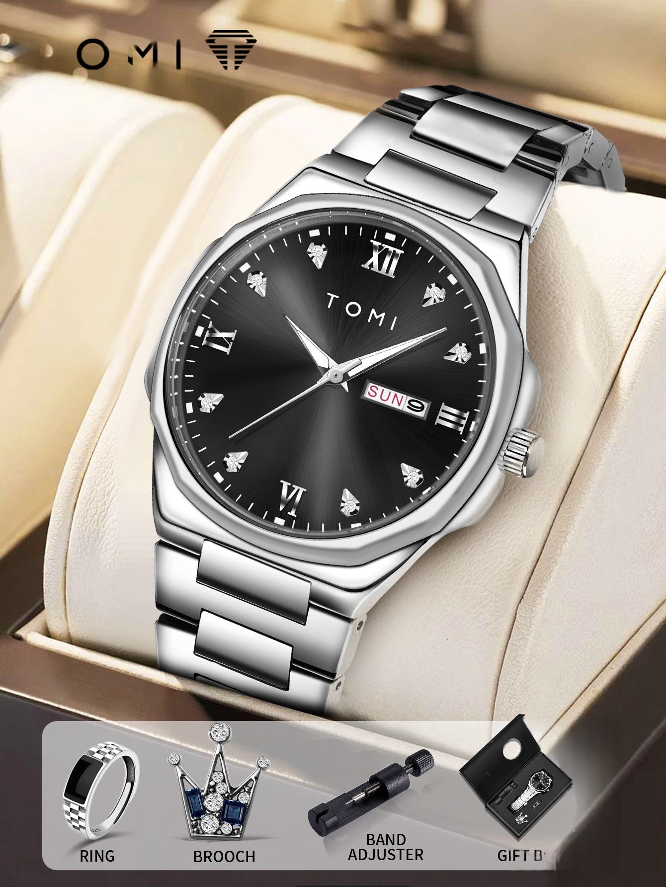 Elegante Quarzuhr mit Diamanten für Herren