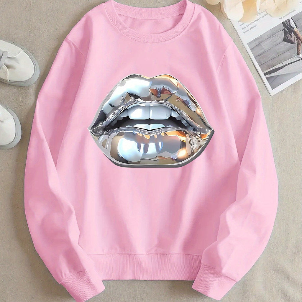 Cartoon Sweatshirt mit Lippen-Print für Damen