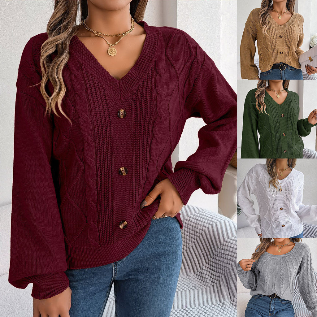 V-Ausschnitt Strickpullover mit Ballonärmeln – Ansicht 6
