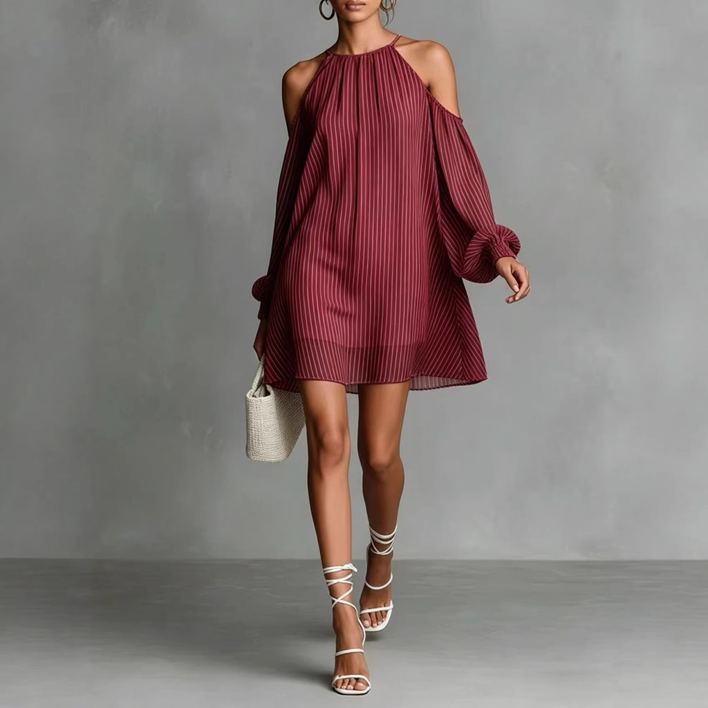 Off-Shoulder Gestreiftes Kurzarmkleid