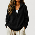 Waffelstrick V-Ausschnitt Langarm-Sweatshirt