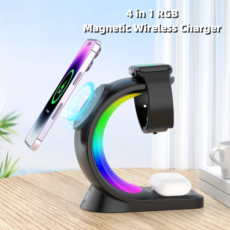 4-in-1 Magnethalter mit RGB-Licht für iPhone & AirPods