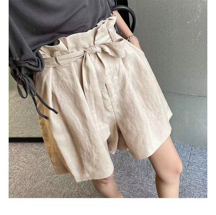 High-Waist Shorts aus Baumwoll-Leinen-Mix