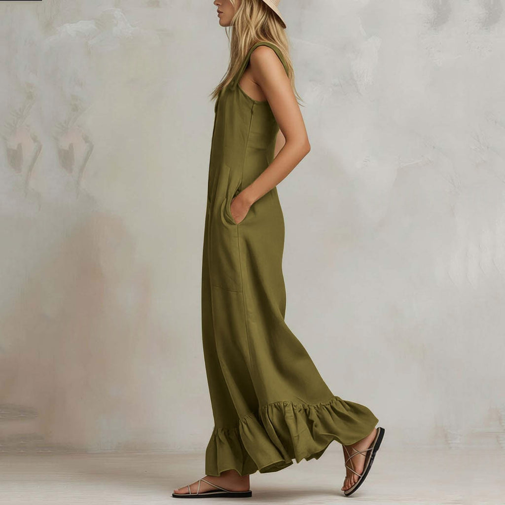 Jumpsuit mit weitem Bein und Rüschensaum