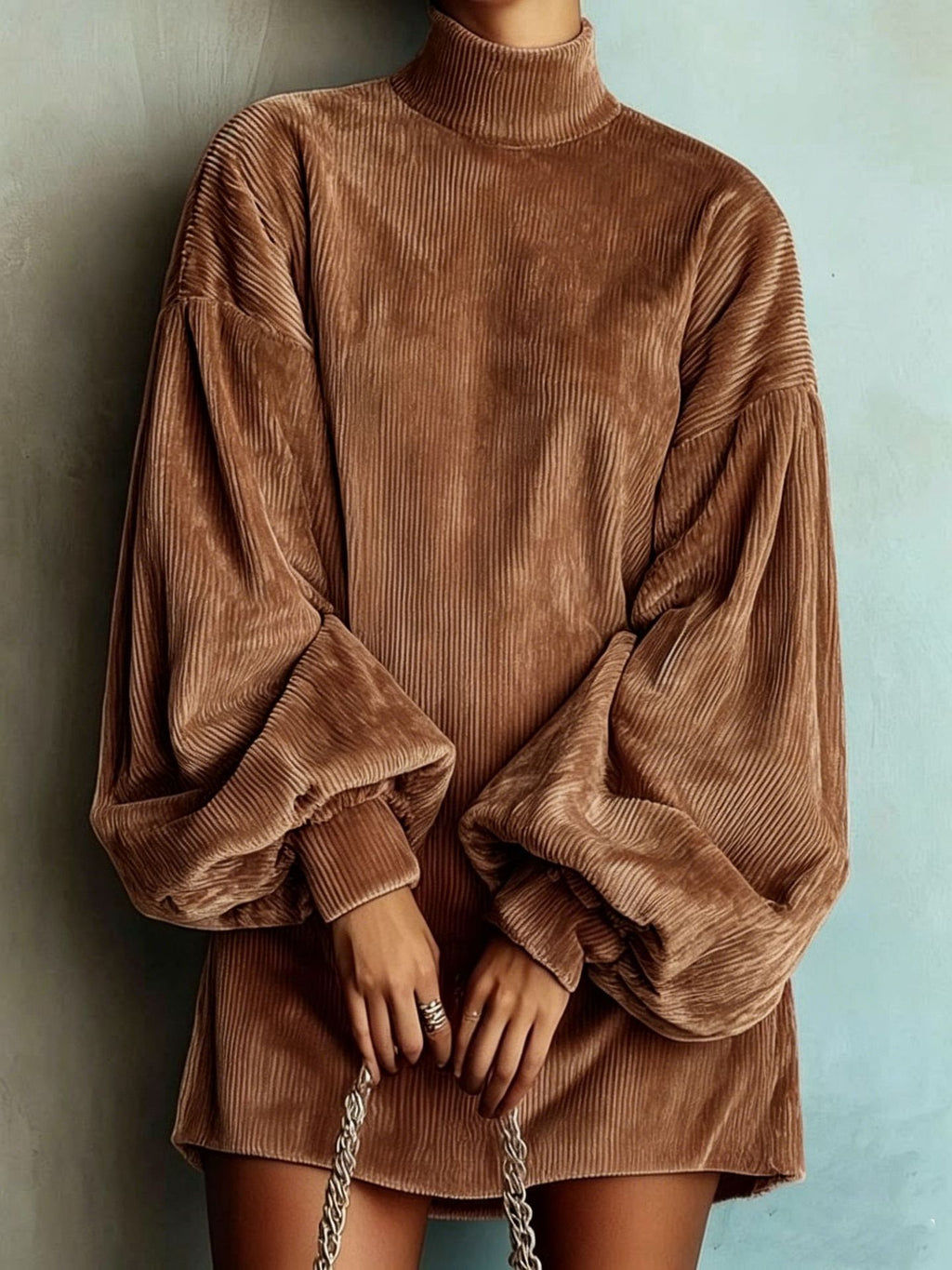 Loose-fit Langarm-Kleid mit Puffärmeln
