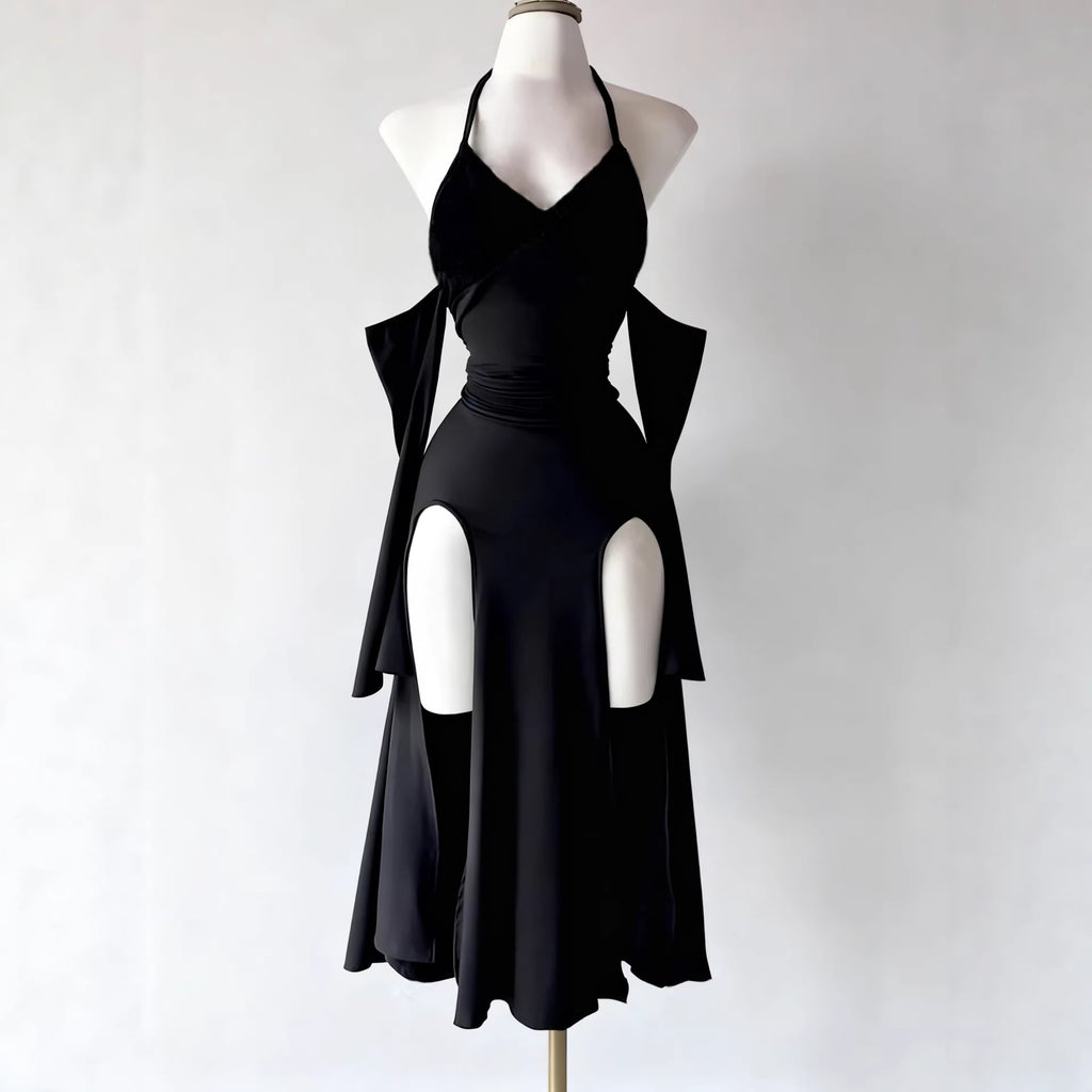 Halterneck Off-Shoulder Schlitz-Kleid – Bild 6 | LuxeStyle