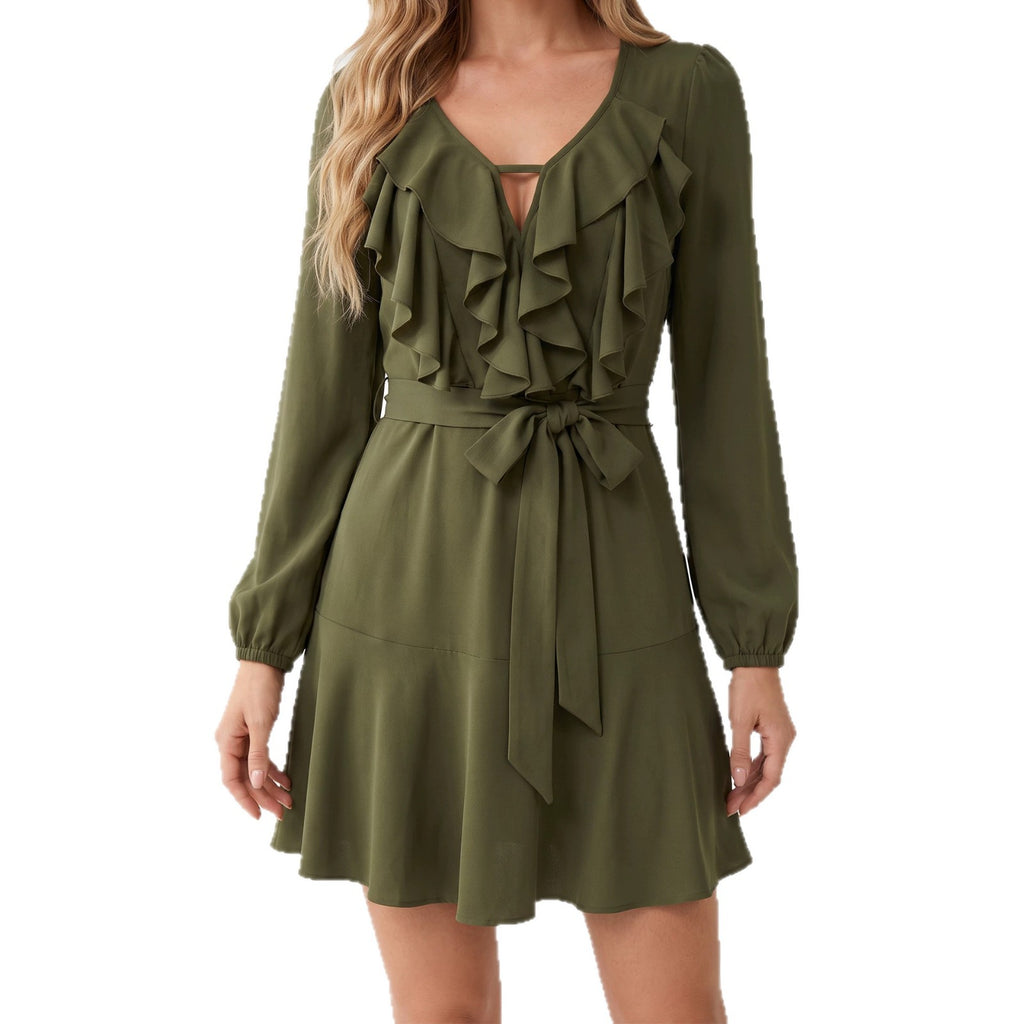 Chices V-Ausschnitt Rüschenkleid mit Schnürung