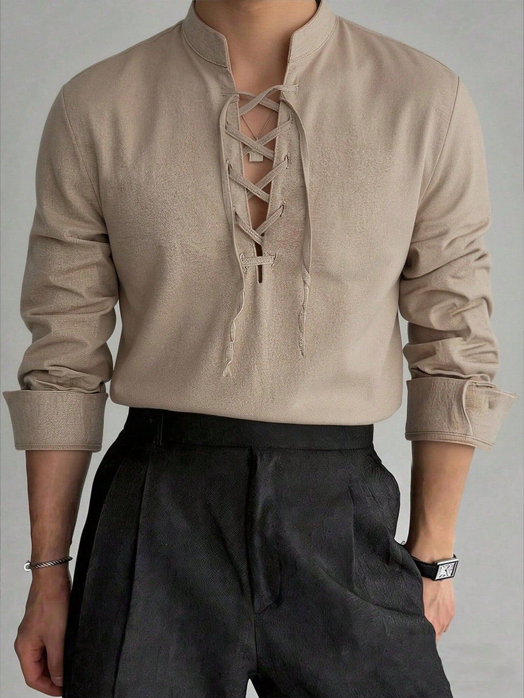 Herren Langarmshirt Stehkragen – Bild 8 | LuxeStyle