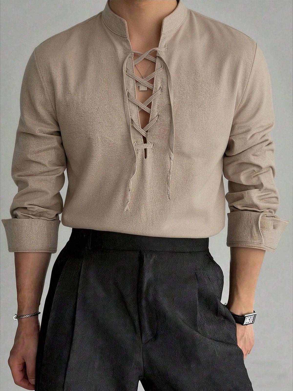 Herren Langarmshirt Stehkragen – Bild 8 | LuxeStyle
