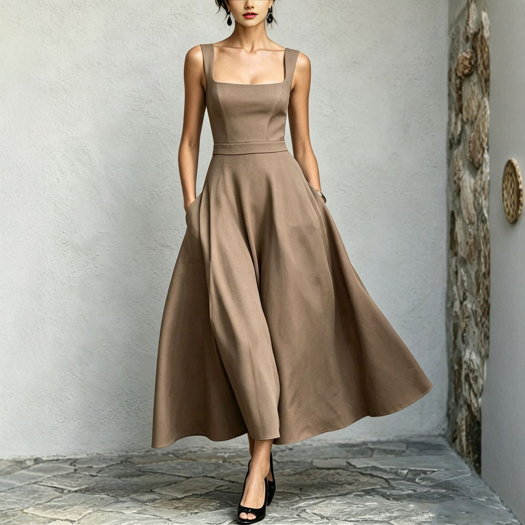Damen-V-Ausschnitt-Maxi in A-Linie