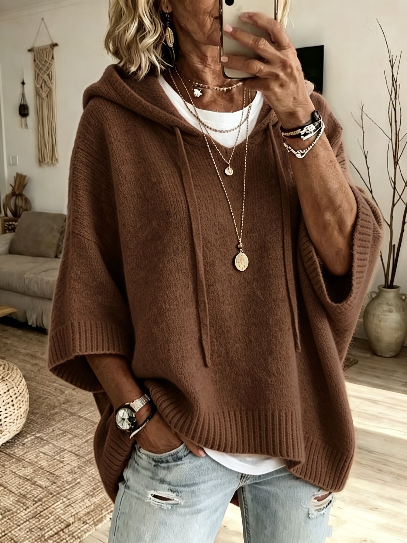 Hoodie mit Kordelzug – Weit geschnittener Jackenpulli
