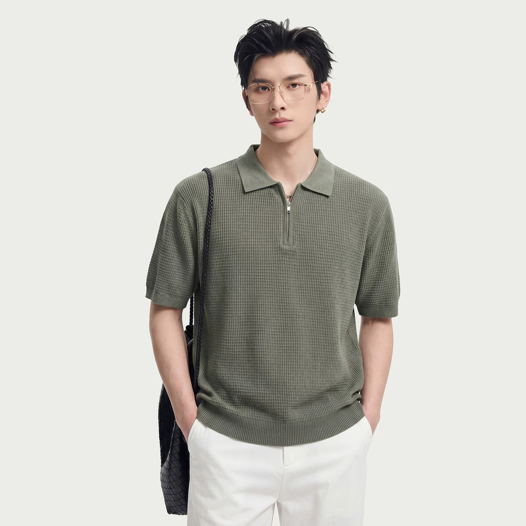 Waffle-Strick Kurzarmhemd Business-Casual