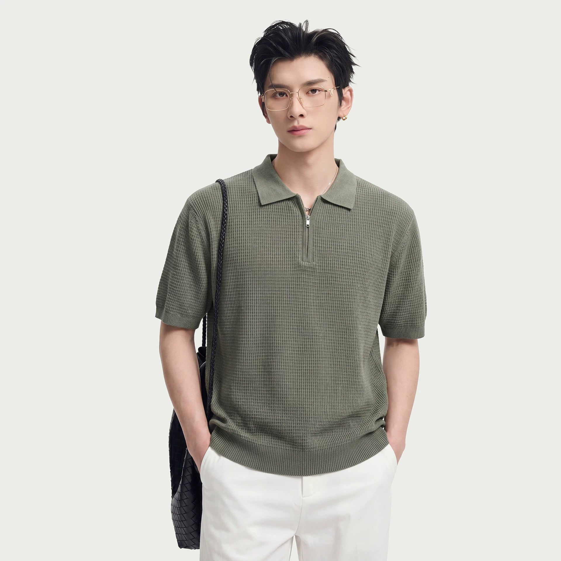Waffle-Strick Kurzarmhemd Business-Casual