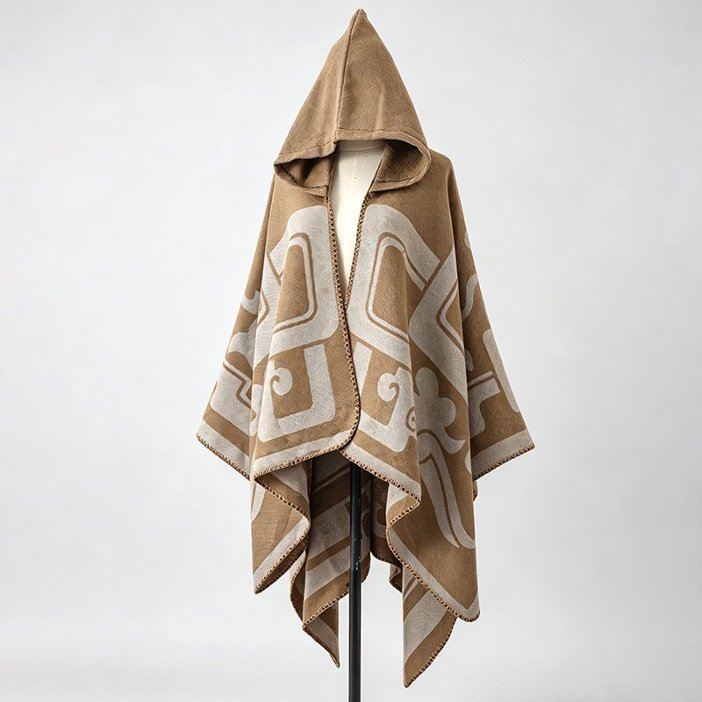 Damen-Cape mit Ethno-Muster und Wärme-Funktion