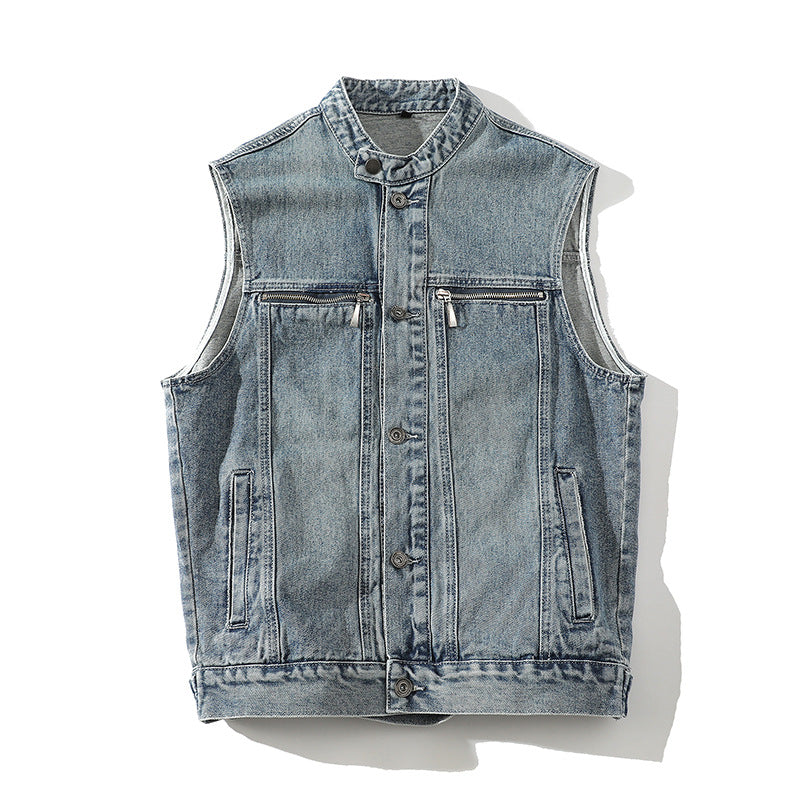 Ärmellose Jeansjacke mit Stehkragen für Herren
