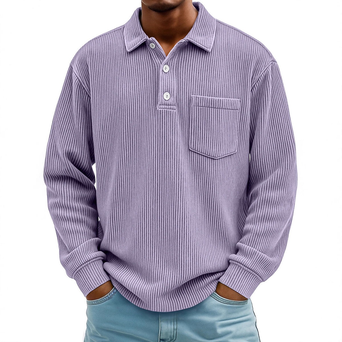 Herren Cord-Polohemd Langarm Gestreift | LuxeStyle