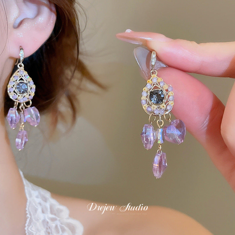 Ohrringe «Korean Style Flower» mit lila Strass